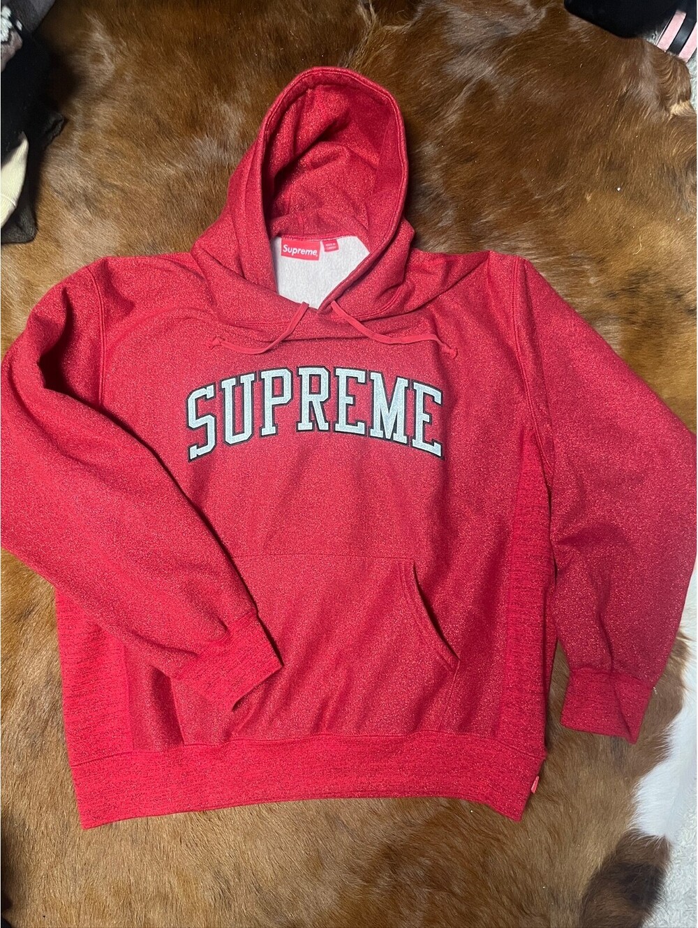 Supreme Red Glittery Pullover Hoodie